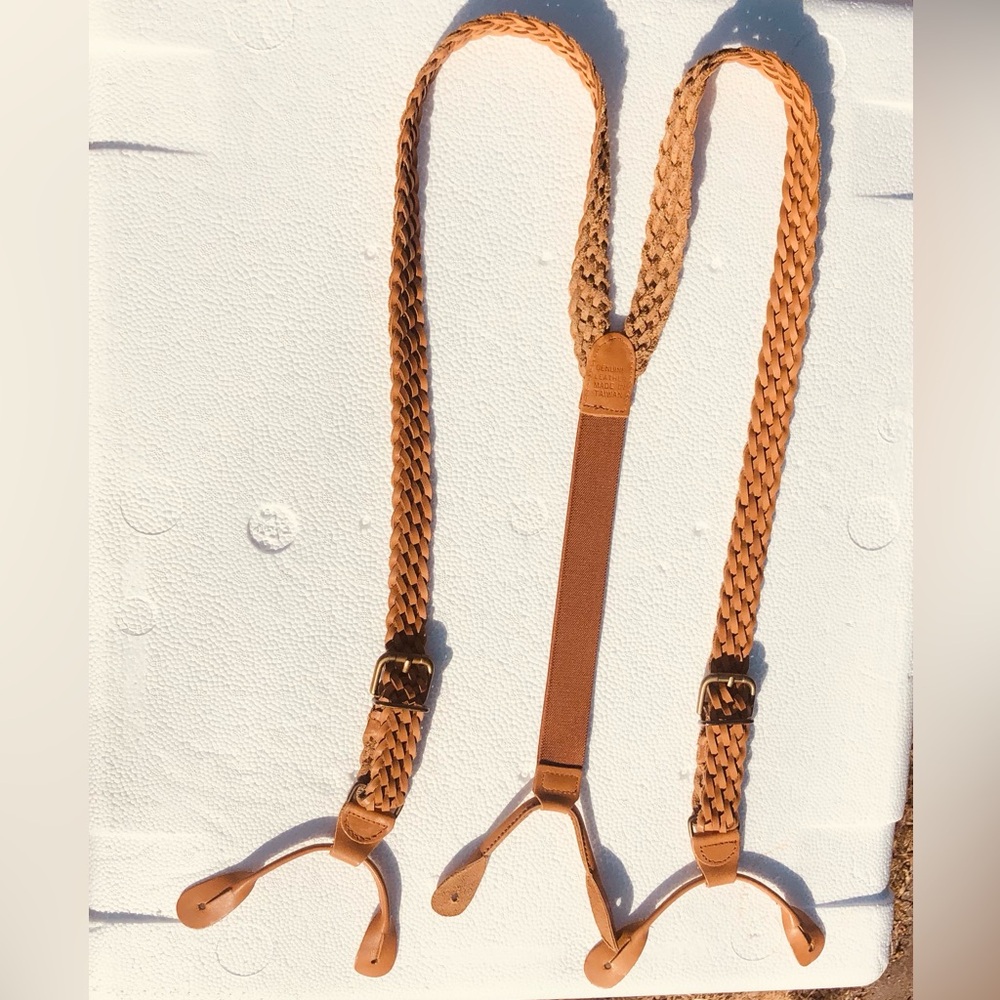 Braided Leather Braces/ Suspenders in Tan/Brown - Adjustable Classic Style